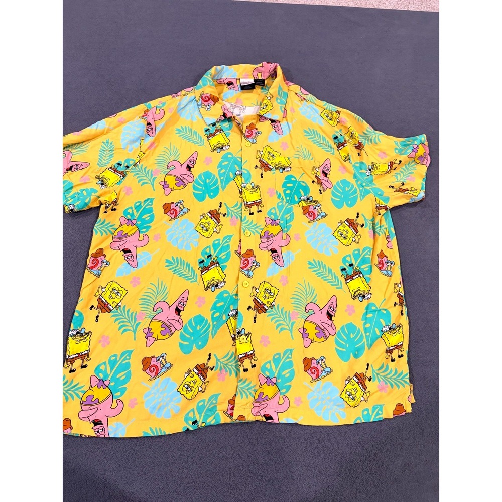 Mad Engine Nickelodeon Spongebob Shirt Mens 3XL Yellow Allover Print Button Up